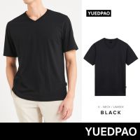 เสื้อ เสื้อยืดผู้ชาย เสื้อยืด Yuedpao No.1 เสื้อยืด ไม่ย้วย ไม่หด ไม่ต้องรีด ผ้านุ่มใส่สบาย Ultrasoft Non-Iron เสื้อยืดสีพื้น เสื้อยืดคอวี สี Black