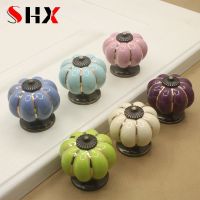 European Pumpkin Ceramic Handles 40mm Drawer Knobs Single Hole Closet Door Handles Cabinet Handles with Screws Furniture Handles