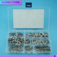 KLOMKZ 390Pcs M3 M4 M5 M6 M8 M10 M12 แหวนล็อคฟัน 304สแตนเลสสตีล 7ขนาด วงแหวนรูปดาวฟันภายใน พร้อมกล่องเก็บของ วงแหวนรูปดาวภายใน การเชื่อมต่อไฟฟ้า