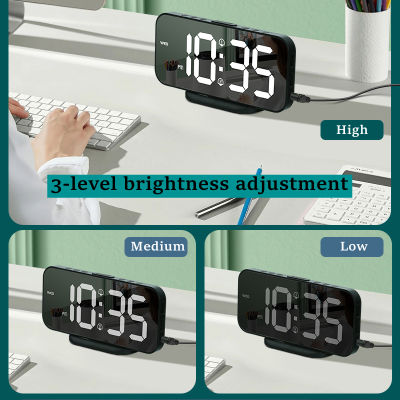 HotHD กระจก LED นาฬิกาปลุกดิจิตอลส่องสว่างสัปดาห์แสดงโหมดกลางคืนความสว่างปรับฟังก์ชั่นเลื่อนปลุกคู่นาฬิกาตั้งโต๊ะ
