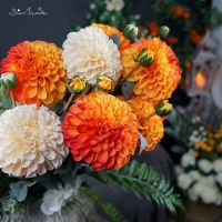 【cw】SunMade High-end Oil Painting Large Dahlia Chrysanthemum Living Room Decoration Flower Arrangement DIY Flores Artificiales 【hot】