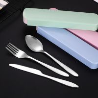 4Pcs Reusable Dinnerware Set Stainless Steel Tableware Chopsticks Fork Spoon Cutlery Kit Portable Camping Travel Outdoor Cutlery