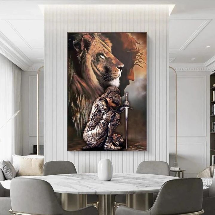 โมเดิร์นศิลปะแรงบันดาลใจพระเยซู-lion-art-ภาพวาดผ้าใบ-wall-art-โปสเตอร์พิมพ์ภาพผนังสำหรับห้องนั่งเล่นห้องนอนตกแต่งบ้าน