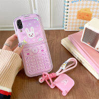 เคสกระต่ายการ์ตูนสำหรับ Samsung Galaxy Z Z Z Flip 5 4 3ป้องกันเนื้อนิ่ม TPU กันตก + พลาสติกแข็งป้องกันหน้าจอฝาปิดมีสายรัดข้อมือและรูปร่างของโทรศัพท์ที่วางโทรศัพท์