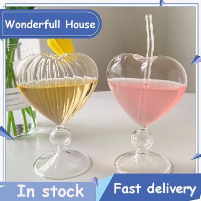 【CW】๑  1Pcs South Korea Ins-style Glass With Heart-shaped Cup Wine Juice Drinkware Decoration