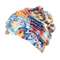 Women Long Hair Swimming Cap Pleated Bathing Hat Nylon Pool Fashion Stretch Flower Printed Elastic Adult Beach Swim Caps