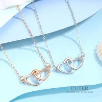 s925 Cuter necklace สร้อยคอเงินแท้ หัวใจคู่ ประดับ Cubic Zirconia (CZ)