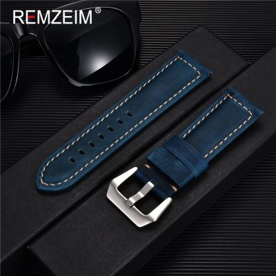 ☄ Retro Genuine Leather Strap Handmade Crazy Horse Skin Cowhide Leather Watchband 20 22 24 26 mm High Quality Watch Band