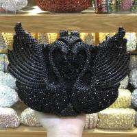 XIYUAN Women Black Purple Blue Silver Grey Crystal Party Purse Diamond Swan Animal Dinner Handbag Wedding Bridal Evening Bag