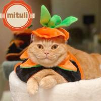 MITULI ปรับได้ปรับได้ เสื้อคลุมฟักทองสัตว์เลี้ยงฮาโลวีน สีส้มสีส้ม นุ่มนุ่มๆ เสื้อคลุมสุนัขฟักทอง เสื้อคลุมแต่งตัวแมว แบบสองด้าน เสื้อคลุมสัตว์เลี้ยงสองด้าน เทศกาลในงานเทศกาล