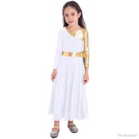 【hot】☈✠  Kids Lyrical Worship Bell-bottom Sleeve Round Neckline Church Loose Tunic