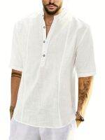 onlcicn Solid Color Mens Basic Henley Tee, Casual Slim Short Sleeve Henley T-Shirt With Button