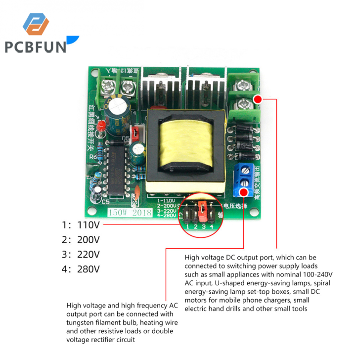 pcbfun-หม้อแปลงไฟฟ้าอินเวอร์เตอร์150w-หม้อแปลงไฟฟ้ากระแสตรง12v-24v-เพื่อเพิ่มกำลังให้110v220v-แผงโมดูลอินเวอร์เตอร์