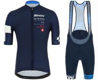 Santini Tour De Suisseสีฟ้าเสื้อเจอร์ซีย์นักปั่นและชุดกางเกงขาสั้นเสื้อเจอร์ซีย์นักปั่นสำหรับชาย