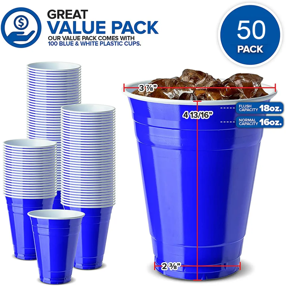 16 Oz Disposable Cups 50 Packs Red Blue Yellow