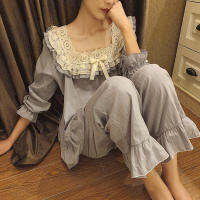 Women‘s Lolita Flower Embroidery Lace Square Neck Pajama