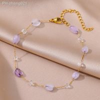 Purple Opal Stone Anklets for Women Gold Color Stainless Steel Ankle Bracelet Summer Beach Accessories Leg Chain Jewelry bijoux