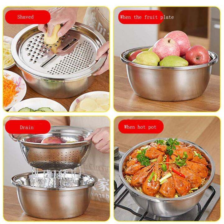 Alie Stainless Steel Grater Basin, Vegetable Slicer Shredder Multi ...