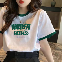 Croptop สำหรับผู้หญิงการ์ตูนเสื้อยืดสำหรับผู้หญิงคมชัดสีเรียบง่ายเสื้อยืดฤดูร้อน