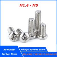 10 100pcs Nickel Plated Cross Phillips Pan Head Screw Round Bolts M1.4 M1.7 M2 M2.5 M3 M4 M5