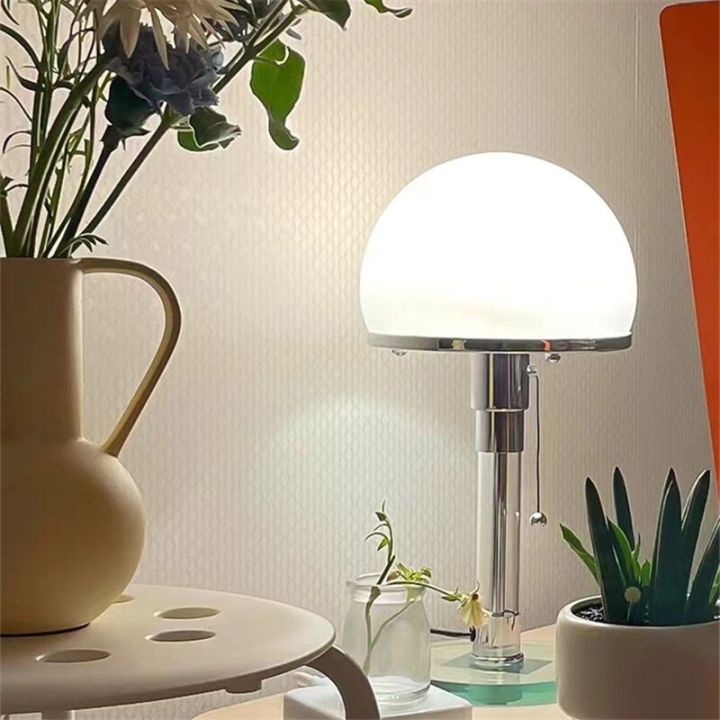 tecnolumen-bauhaus-โคมไฟตั้งโต๊นอร์ดิกแก้วสีขาวนมย้อนยุคโป๊ะไฟกาแฟในห้องนั่งเล่นแสงอุปกรณ์ตกแต่งห้องนอนไฟโครเมียม