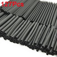 127 pcs/bag Black Polyolefin Heat Shrinkable Tube Assortment Kit Heat Shrink Tubing Wire Protector Cable Waterproof Shrinkage Cable Management