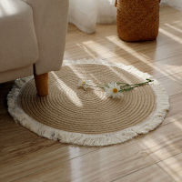 Round Woven Rugs Handmade Rattan Carpet With Tassel for Bedroom Living Room Vintage Home Decor Floor Mats Chic Room Door Mat