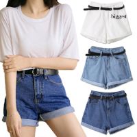 COD jfdss BIG Women Summer High Waist Cuffed Elastic Wide Leg Pocket Short Jeans Denim Shorts