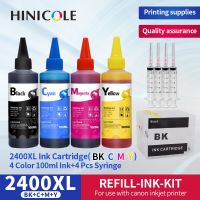 Hinicole ชุดเครื่องพิมพ์4ขวดหมึกเติมปากกา + ตลับหมึกเติมได้ PGI2400 XL สำหรับ Canon PGI 2400 MAXIFY MB5340 MB544 MB5140