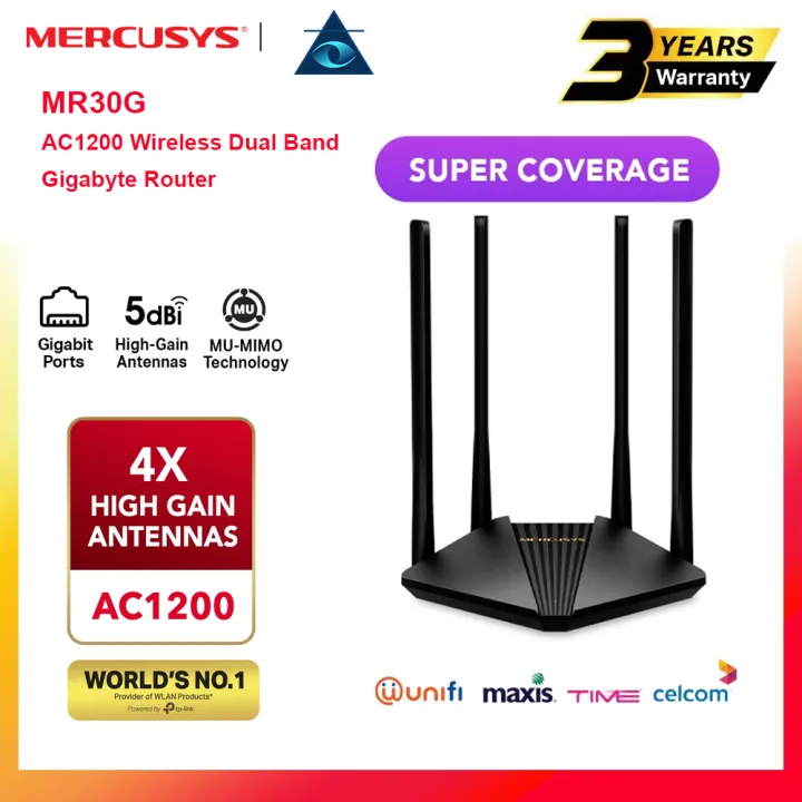 Mercusys MR30G AC1200 Wireless Dual Band Gigabit Router UniFi/Maxis ...