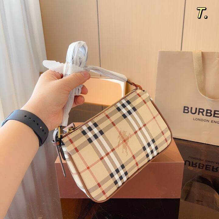 กระเป๋าผู้หญิงดีไซน์แบรนด์กระเป๋าดั้งเดิม-burberryเรียกระเป๋าสะพายข้างกระเป๋าสะพายไหล่กระเป๋าแบบหนีบแขนขนาดเล็กลายสก๊อตกระเป๋าสะพายสำหรับผู้หญิงสไตล์อังกฤษชั้นบนสุดพร้อมกล่อง