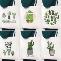 【Lanse store】Can  39;t Touch This Cactus Drawing Print Reusable Shopping Canvas Tote Bag Female Shopper Student Book Bags Gift Women Fashion