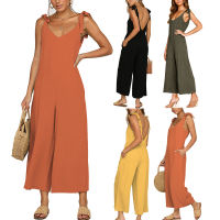 Strap Loose Jumpsuit Women Basic Rompers Wide Leg Pants Solid Color Gown Sleeveless Oversized Playsuit Summer Style