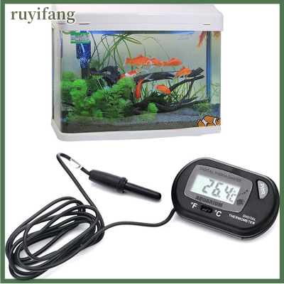 ruyifang เครื่องวัดอุณหภูมิตู้ปลา LCD ดิจิตอล1ชิ้นเครื่องวัดอุณหภูมิตู้ปลาโพรบตรวจสอบอุณหภูมิน้ำ