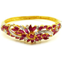 Gorgeous Thai Flower Ruby Cubic Zirconia CZ 22k 24k Yellow Gold GP Women Jewelry