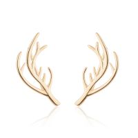 Gold Color Deer Antler Earrings Lucky Deer Elk Studs Christmas Earrings Fashion Xmas Gift Jewelry Holiday Party Ear Accessories
