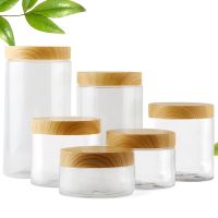 hotx【DT】 100ml 200ml 300ml 500ml Jars Containers With Imitation Wood Texture Lids Jar Plastic Seasoning Bottle