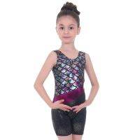 หญิงยิมนาสติกบัลเล่ต์ Leotards Fish Scale BronzingTight Fit แขนกุดนักมวยบอดี้สูท Dancewear สำหรับ5-12ปี