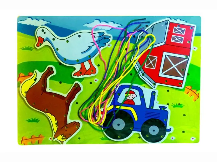 Lacing Threading Farm Peg Blocks Wooden Board Puzzle for Toddlers