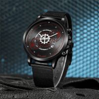 New Fashion Mens Watch Casual Business Office Metal Calendar Gear Face Alloy Mesh Strap Slim Quartz Watch    Clock