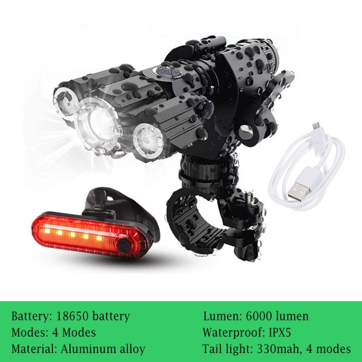 6000Lm ไฟติดจักรยานแบบพกพา18650 USB จักรยาน IPX5ไฟหน้ารถจักรยานกันน้ำพร้อมขายึดไฟจักรยานไฟหน้าจักรยาน4โหมด