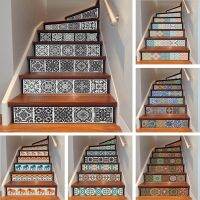 yazi 6PCS Removable Step Self-Adhesive Stairs Sticker Ceramic Tiles PVC Stair Wallpaper Decal Vinyl Stairway Decor 18x100CM