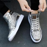 HOT★ใหม่แฟชั่นรองเท้ารองเท้าลำลองผู้ชาย High-Top Night Club รองเท้าผ้าใบชาย Lace-Up Sequins Rock รองเท้า Zapatos Hombre 2022 ZOXOCO