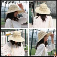 PANP วันหยุดสบายๆ พับได้ แฟชั่นผู้หญิง หมวกชาวประมง Floppy Derby Hat หมวกชายหาดฟาง หมวกกันแดด ถังทอมือ