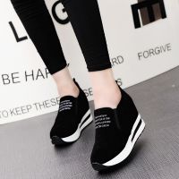 ∈✲  New Flock Increasing Shoes Heels black Sneakers Leisure Platform Slip-On Breathable Height