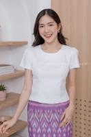 เสื้อไหมหม่อนลาว สีขาว ผ้าอัดกาว ซิปซ่อนหลัง