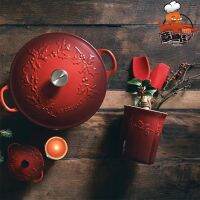 LE CREUSET เคลือบเหล็กหล่อหม้อกลมสีขาวหม้อเคลือบ S-Class หม้อสตูว์26เซนติเมตรครัวเรือน