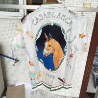 ที่ดีที่สุดคุณภาพ Horsehead พิมพ์ PARIS CASABLANCA บางผ้าไหมเสื้อผู้ชายผู้หญิง Hawaiian Beach เสื้อแขนสั้น Top