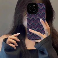 เคสโทรศัพท์หนังสุดหรูลายคลื่นหลากสีสำหรับ iPhone 14/13/12/11 Pro Max 12 13 Mini 6 6S 7 8 Plus X XR XS Max ปลอกโทรศัพท์กันกระแทกแบบนิ่มเคสแฟชั่นที่สร้างสรรค์ฝาครอบโทรศัพท์พร้อมเลนส์ครอบเต็มฝาครอบป้องกันกล้อง