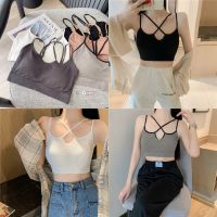 พร้อมส่ง เสื้อสายเดี่ยวสายไขว้เสริมบราฟองน้ำในตัว ยืดได้เยอะสวมใส่สบาย แนะนำคร่า LG091